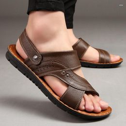 Sandals Fashion Vintage Men Shoes Cow Leather Massage Sole Soft Breathable Casual Flats Summer Beach Slippers Flip Flop