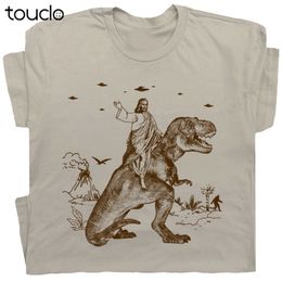 Men's Polos Jesus Riding Dinosaur T Shirt Funny Offensive Vintage Men Women Novelty 230714