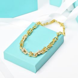 HOT designer Jewellery tiffass and co U-shaped Graduated Link necklace with diamonds for women fashion gift horseshoe collarbone chain men Cuban chain with box