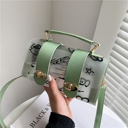 Evening Bags Luxury Women Shoulder Bag PVC Transparent Graffiti Designer Ladies Purse Mint Green Mobile Purse Crossbody Bags Handbag 230714