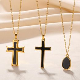 Pendant Necklaces Classic Cross Collares Para Mujer Christian Jesus Necklace For Women Religion Choker Stainless Steel Chain Jewellery