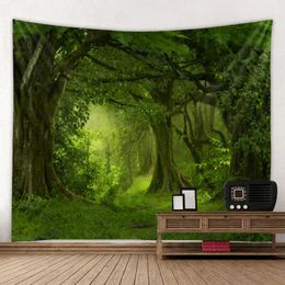 Tapestries Dome Cameras Green jungle tapestry beautiful natural forest large wall hanging hippie bohemian mandala wall art home decoration 8 sizes R230714
