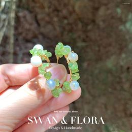 Hoop Earrings Natural Peridot 925 Sterling Silver For Women Jewelry Gift Chip Beads Handmade Fine Fashion