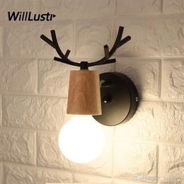 Modern Iron Antler Wall Sconce Art Deco Wood Lamp Cafe Bar Restaurant Lounge Bakery Kitchen Lobby Aisle Deer Head Creative Light274D