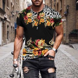 Men's T-Shirts Summer Men Short Sleeve T-shirt Fashion Vintage Leopard Print Shirt Casual O Neck T Shirt Pullovers Mans Loose Blouse Streetwear L230715