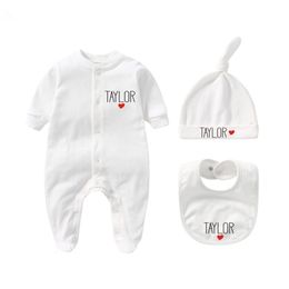 Family Matching Outfits Personalised born Outfit with Hat Bib clothes set Custom Baby Bodysuit Set Shower Gift Coming Home 230714