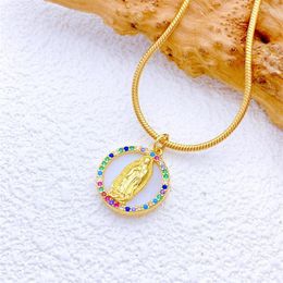 Choker Gold Colour Virgin Mary Charm Necklace For Women Church Christian Prayer Jesus Religion Pendant Jewellery Gift