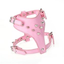 Dog Collars Leashes Puppy Cat Chest Collar Pu Leather Sturdy Harness Rivet Decorative Pet For Dogs Supplies Accessories Many Colour Dhlo9