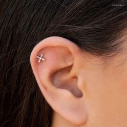 Stud Earrings Real 925 Sterling Silver Small Geometry Cz Cross Shape Earring For Lovely Women Engagement Party Jewellery Gifts Wholesale