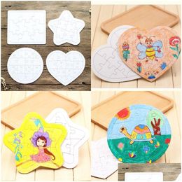 Party Favour Sublimation Blank Picture Puzzle Diy Colouring Jigsaws Child Square Five Pointed Star Painting Toys White Gift Paper 0 9 Dhjpy