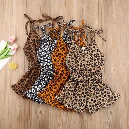 Rompers Summer Infant Baby Girls Clothing Leopard Overalls 4 Colors Sleeveless Button Shorts Jumpsuits Fashion Outfits 230714