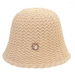 Wide Brim Hats Short Faux Pearls Women Summer Fisherman Hat Outdoor Sun Prevent Travel Beach Cap