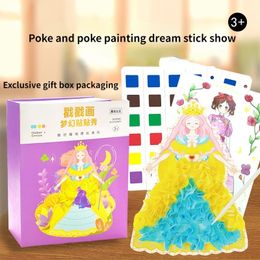 Kids Toy Stickers Childrens Magic Princess Dress Up with Diy Handpainted Colouring Creative Poking Poke Painting Girls Toys 230714