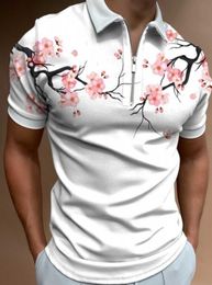 T-shirts Zip Up Polo Shirt Men's Signature Floral Digital Print T-shirt L230715