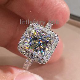 Independent Thin Rings Wedding Lady Girls Crystal Clear Gem Zircon Micro Pave Dainty Big Square CZ Silver Rings Women