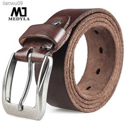 MEDYLA Men Top Layer Leather Casual High Quality Belt Vintage Design Pin Buckle Genuine Leather Belts For Men Original Cowhide L230704