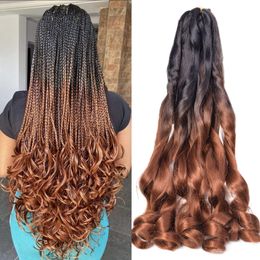 22 Inch French Curly Braiding Hair Pre Stretched Braiding Hair 75G/PCS Bouncy Loose Wave Crochet Braids for Women Spanish Curly Ends Synthetic Hair Extensions LS04