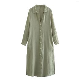 Casual Dresses 2023 Autumn Long For Women Summer Loose Sleeve Shirt Dress Button Up Cotton Linen Elegant Clothing