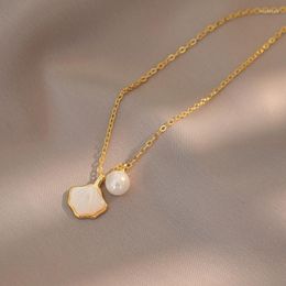 Pendant Necklaces Korean Fashion Simple Classic Titanium Steel Pearl Shell Necklace Women's Gift Colorless Jewelry 2023