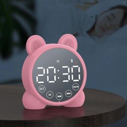 Wall Clocks Kids Alarm Clock Bluetooth Speaker Bedside Mirror Digital Wake-Up Timer Sleep Trainer Pink