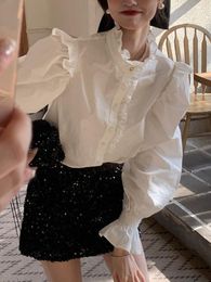 Women's Blouses 2023 Spring Kawaii Clothing Elegant White Blouse Women Casual Long Sleeve French Vintage Shirts Office Lady Korean Fashion
