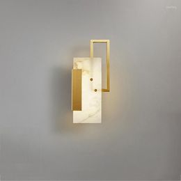 Wall Lamp High-end Natural Marble Light Bedside Led Luxurious Golden Copper Home Background Decor Foyer Corridor Sconce