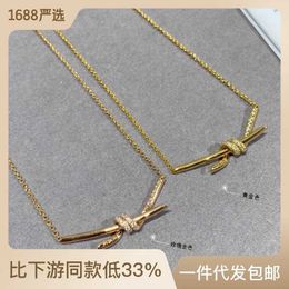 Designer New V-gold second-generation CNC exquisite carving tiffay knot necklace for women 18K rose thick gold high diamond Gu Ailing with the same clavicle chain