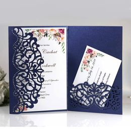 Greeting Cards 50pcs Hollow Elegant Laser Cut Wedding Invitation Card Greeting Card Customise Business With RSVP Card Party Wedding Decoration 230714