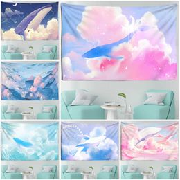 Tapestries Dome Cameras Cartoon Comics The Sky Dolphin Tapestry Wall Hanging Pink Purple Cloud Tapestries Bedroom Wall Decor Kawaii Room Decor R230714