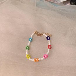 Bangle Korean Version Of Shoujo Rice Bead Flower Bracelet Ins Wind Zou Ju Hand Ornament Women's Retro Colour Beaded