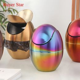 Cooking Utensils Gold Mini Metal Waste Bin Desktop Garbage Basket Eggshaped stainless steel trash can with removable Swing lid Dustbin 230714