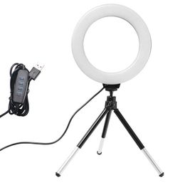 6inch Selfie Desktop Ring Lighting LED Lamp with Tripod Stand Phone Holder for Live Stream Makeup Video Pography Studio235M