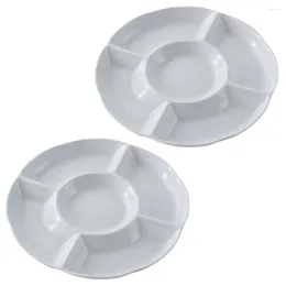 Flatware Sets 2 Pcs Set Divided Plates Dried Fruit Serving Dish Trays Plastic Dinnerware For Party Desktop White Appetizer