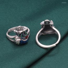 Cluster Rings RJ Silver Colour Ethnic Wind Drop Glue Craft Money Bag Koi Fish Ring Retro Opening Coin Small For Women