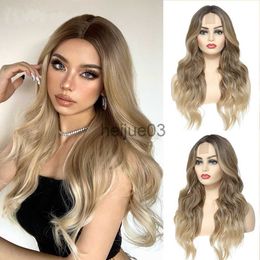 Synthetic Wigs USHINE Ombre Brown Light Blonde Platinum Long Wavy Middle Part Hair Wig Cosplay Natural Heat Resistant Synthetic Wig for Women x0715