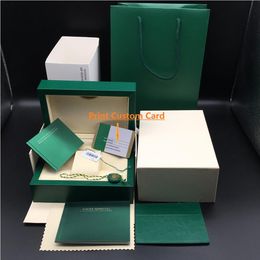 Original Correct Matching Papers Security Card Gift Bag Top Green Wood Watch Box for Rolex Boxes Booklets Watches Print Custo280k