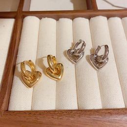 Hoop Earrings Vintage Heart For Women High Quality Copper 14K Gold Plated 2 Ways To Wear Hanging Earring Fashion Jewelry 2023