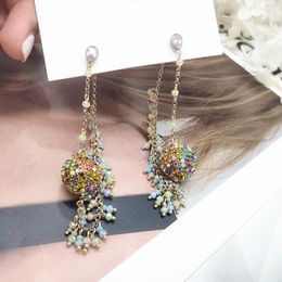 Dangle Earrings Korean Bohemia Luxury Gold Metal Zircon Ball Colour Beads Chain TasselDangle Jewellery Fashion Accessories For Womens