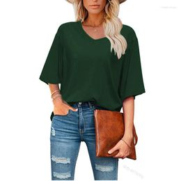 Women's T Shirts Women V Neck Solid Colour Shirt Top Casual Fashion Short Sleeve Loose T-shirt Blouse Y2K Clothes Streetwear