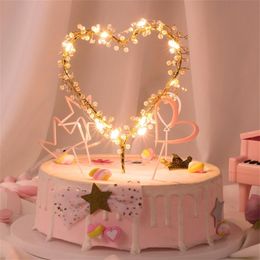 NEW 1PC Heart Shape LED Pearl Cake Toppers Baby Happy Birthday Wedding Cupcakes Party Cake Decorating Tool Y200618257n
