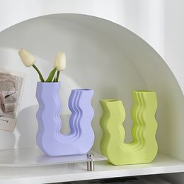 Decorative Objects Figurines Morandi Colourful Vase Aesthetic Living Room Decor Desk Geometric Art Vases Ceramic Flower Pot Nordic Home Decoration 230714