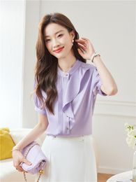 Women's Blouses Fashion Woman Blouse 2023 Summer Elegant And Youth Women Short Sleeve Shirt Purple Pink White Tops Korean Stylish Clothes