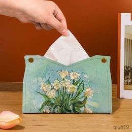 Tissue Boxes Napkins Nodic Environmental PU Leather Napkin Holder Foldable Tissue Box Home Office Waterproof Dustproof Storage Box Sundries Ontainer R230715