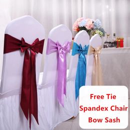 Sashes 10pcs/50pcs Satin Spandex Chair Bow Band Ribbon Chair Tie Party Banquet Event Wedding Decoration Knot Stretch Chair Bow Sashes 230714