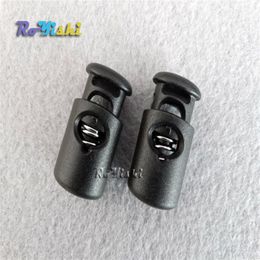 100pcs Cord Lock Stopper Plastic Barrel Spring Toggle Black 28mm 14 5mm 11mm For Bags Garments274e