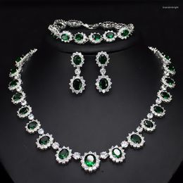 Necklace Earrings Set DLaMstyle 3 Pcs Luxury Brilliant Cubic Zirconia Green Rings Women CZ Bridal Wedding 2023