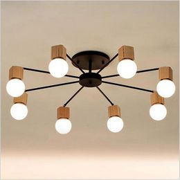 Modern Minimalist LED Ceiling Lights Wooden Iron Chandelier Lighting for Livingroom bedroom children room299f