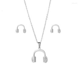 Necklace Earrings Set Stainless Steel Necklaces Headphone Shape Music Hip Hop Pendant Chain Collar Fashion Women Jewellery Party Gifts TZ76