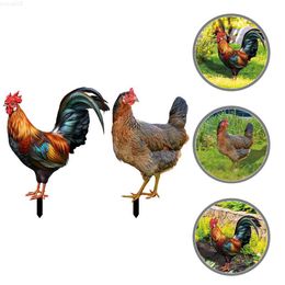 Garden Decorations 2 Pcs Outdoor Statues Chick Yard Hen Stake Rooster Garden Stakes Decorative Signs Chicken Yards Acrylic L230715