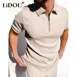 Men's T-Shirts Summer Solid Fashion Casual Business Polo Shirt Male Tight-fitting Short Sleeve Lapel Striped Tops Men All Match Gentmen Clothes L230715